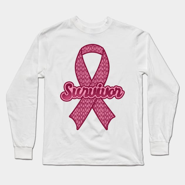 'Breast Cancer Survivor Pink Ribbon' Breast Cancer Long Sleeve T-Shirt by ourwackyhome